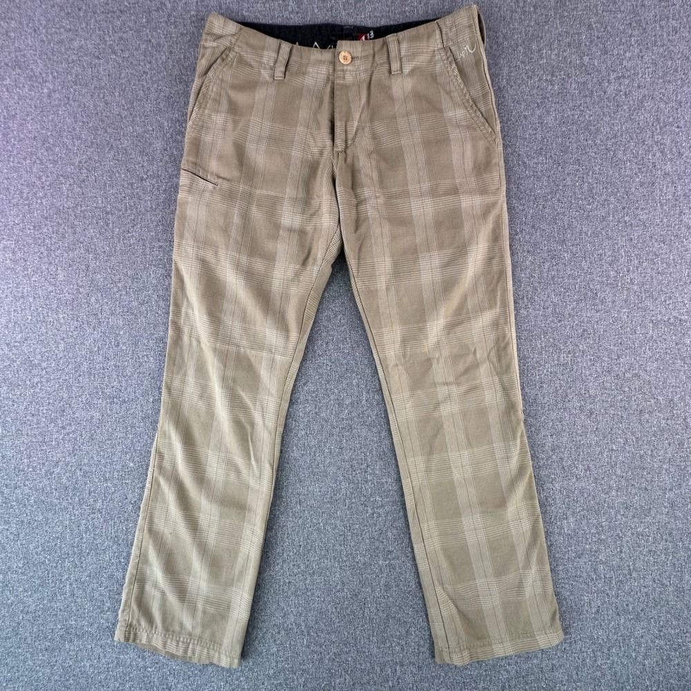 Quiksilver Pants Mens 33 C105507 Tan Plaid Embroidered Logo Excellent